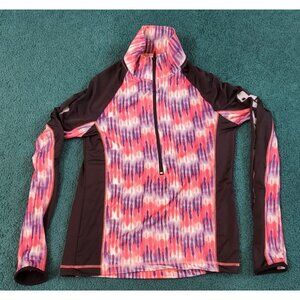 Body Instinct Womens Active Wear Top Half Zip Pullover Long Sleeve Tie Dye Small